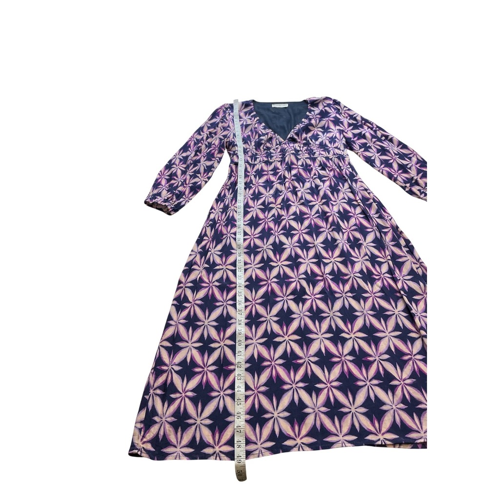 Electric & Rose Purple Geometric Floral V-Neck Smocked Maxi Dress Pockets L - Picture 7 of 9